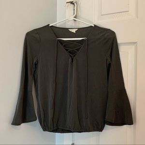 Aeropostale olive green tie v-neck top